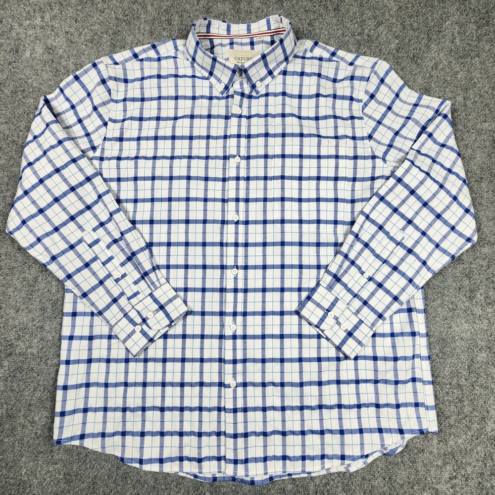 Oxford Mens Luxury Collection Blue White Plaid Button Down Shirt 2XL Long Sleeve - Picture 1 of 4